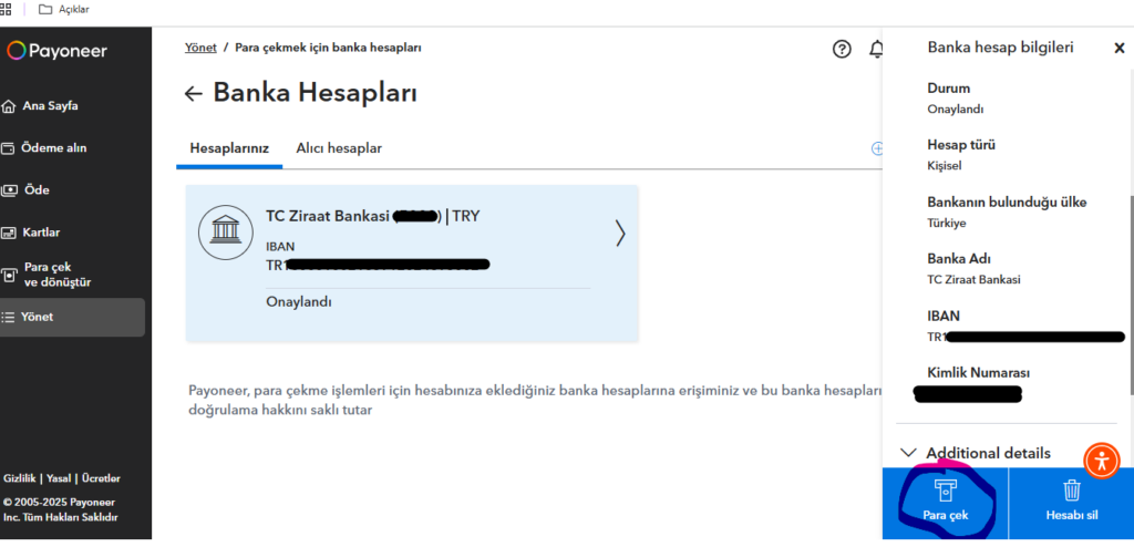 Payoneer para çekme